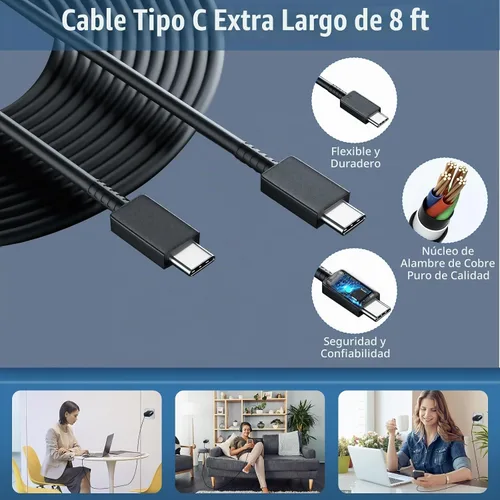Vista 4 de Cargador súper rápido tipo C, bloque de cargador de pared rápido USB C de 25 W y cable de carga rápida súper largo de 8 pies para Samsung Galaxy