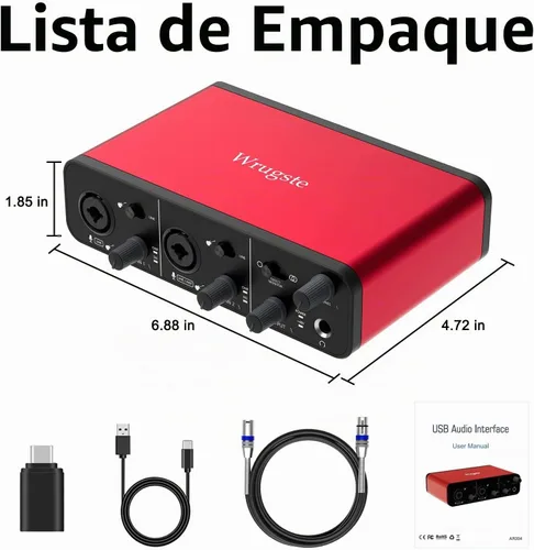 Vista 9 de Wrugste Interfaz de audio USB +48V Alimentación Phantom 24Bit/192kHz para grabación, podcasting y streaming Ultra-baja latencia Plug and Play Libre