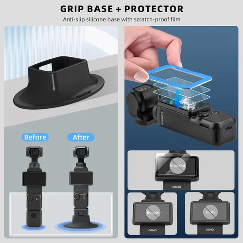 Vista 7 de BRDRC Kit de 22 accesorios en 1 de bolsillo, incluyendo estuche duro, soporte de succión para automóvil, trípode, base magnética, base