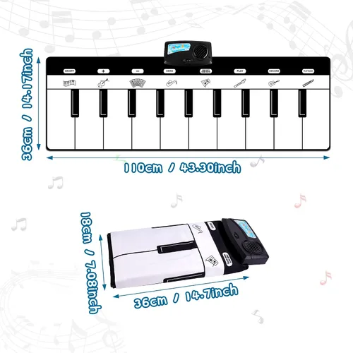 Vista 6 de M SANMERSEN Alfombra de Piano, Alfombra Musical para Niños Alfombra de Teclado de Piano de Piso con 8 Instrumentos Sonidos Música Baile Alfombra