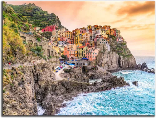 Vista 13 de NAN Wind 3 piezas de lienzo moderno pintura de pared paisaje urbano tradicional puerto mediterráneo mar Cinque Terre Italia costa paisaje impresión