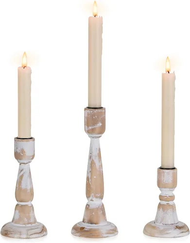 Vista 8 de Portavelas de Madera Rústicos: Portavelas Cónicos de Madera de Granja Portavelas Bohemios Decoración de Otoño para Mesa de Comedor Repisa Fiesta