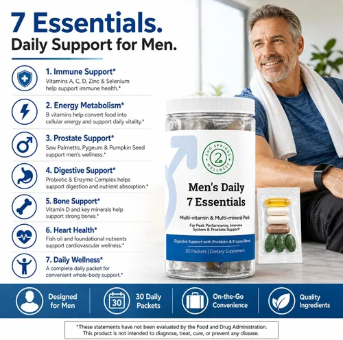 Vista 2 de Daily 7 Essentials Paquete de Vitaminas para Hombres - Paquete de 7 Multivitamínicos y Multiminerales para Hombres Adultos para Energía