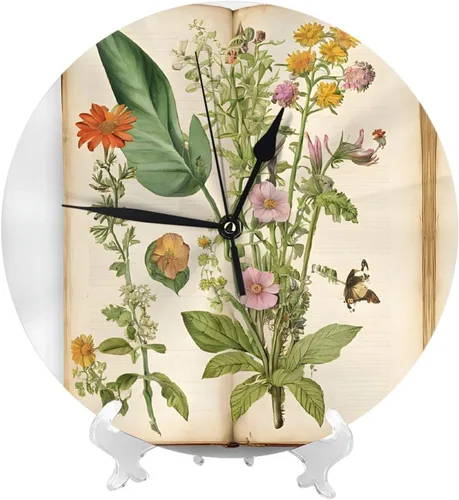 Vista 2 de Floral in The Old Book Round Wall Clock,10 Inch Round Easy to Read for Home Office & School Decor Clock