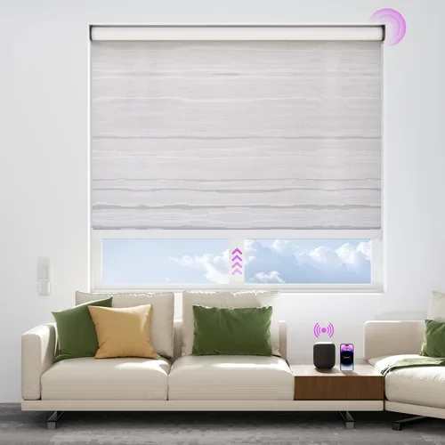 Vista 21 de Astomi Persianas enrollables motorizadas para ventanas, persianas inteligentes opacas para interiores, control remoto y de voz sin esfuerzo