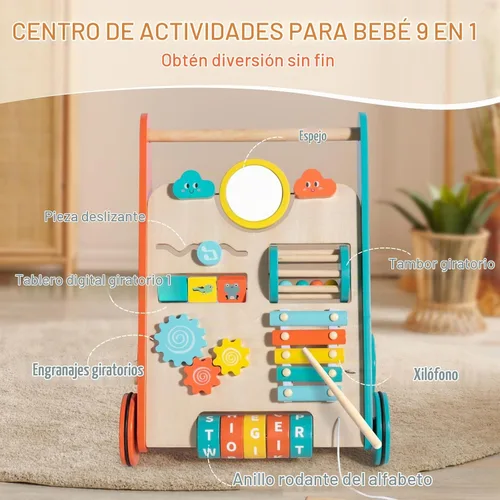 Vista 3 de LOL-FUN Andador de empuje para bebé de 12 meses de juguete de madera