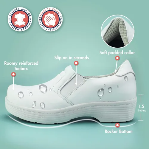 Vista 6 de Hawkwell Zuecos de cuero profesional para enfermeras, ligeros, antideslizantes y con soporte de arco para mujer, zapatos de enfermería