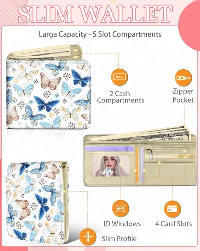 Vista 4 de Bistup Cartera linda para niñas, 1-mariposa azul
