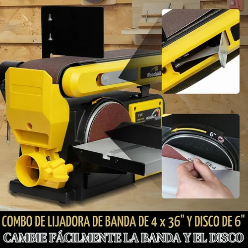 Vista 4 de Woodskil Lijadora de disco de banda de velocidad variable, correa de 4 x 36 pulgadas y disco de 6 pulgadas 3A Máquina combinada de lijadora