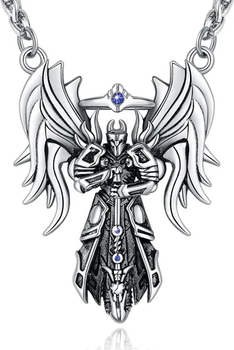 Vista 31 de YAMI Collar de alas angulares para hombre, ángel de la guarda, dragón, cuervo, pulpo, collar de anime, collar de acero inoxidable 316