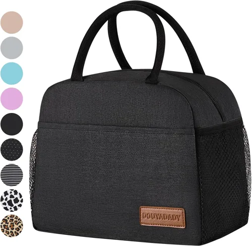 Vista 29 de douyadady Bolsa de almuerzo para mujeres/hombres, fiambrera mujeres/hombres (azul bebé+rayas blancas) Espacioso, ligero, impermeable, resistente