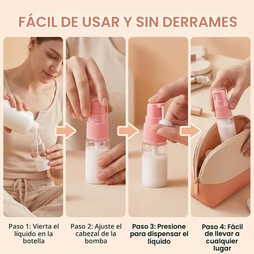 Vista 7 de Botella de bomba de loción de plástico transparente recargable portátil de 0.3 fl oz 0.34 oz con cabezal de bomba de prensa rosa, maquillaje