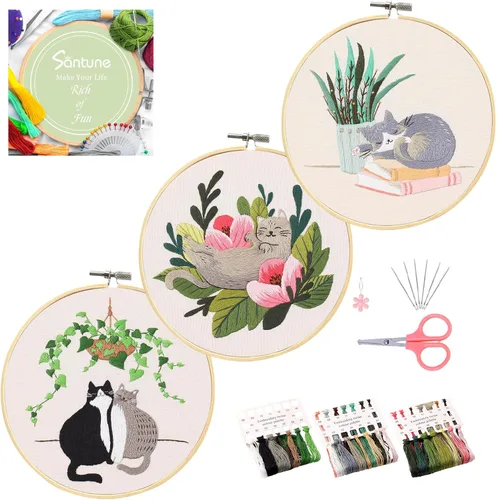 Vista 12 de Santune Paquete de 4 kits de bordado para principiantes, kits de punto de cruz y punto de aguja para adultos, juegos de punto con patrón de abeja
