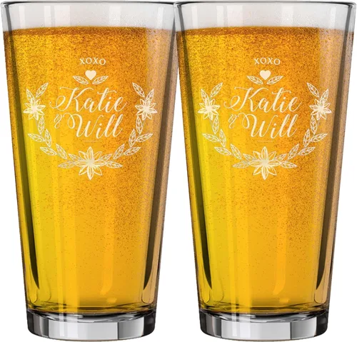 Vista 7 de My Personal Memories Juego de 2 vasos de vino, cerveza y whisky personalizados para parejas de 16 onzas (juego de 2 tazas de cerveza)