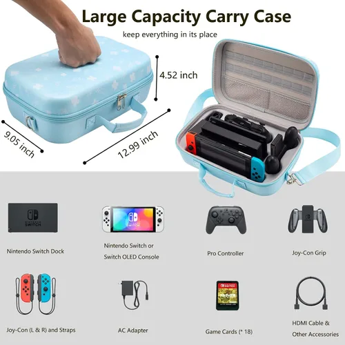 Vista 2 de Switch Case Compatible with Nintendo SwitchSwitch OLED Model, Portable Full Protection Hard Shell Soft Lining Travel Carrying Storage Case for