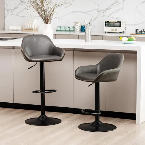 Vista 27 de Glitzhome Taburete de bar giratorio, taburetes de bar ajustables con soporte trasero y reposapiés, silla de bar tapizada de piel sintética
