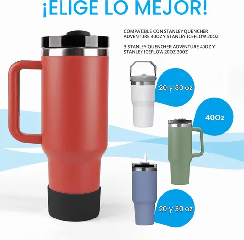Vista 2 de Funda protectora de silicona para Stanley Quencher H2.0, vaso de 40 onzas y 30 onzas con asa y Stanley IceFlow de 20 onzas, 30 onzas, funda Negro
