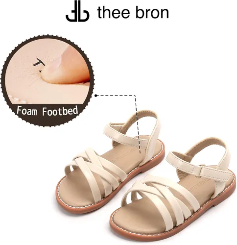 Vista 5 de THEE BRON Sandalias para niñas pequeñas, zapatos de vestir para niña de flores, zapatos planos de verano con punta abierta
