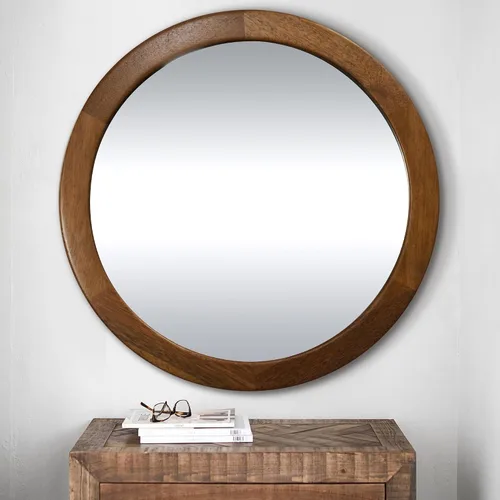 Vista 12 de Espejos redondos de 24 pulgadas, espejo rústico de pared de tocador de madera con marco de madera, espejo circular de madera para baño, dormitorio