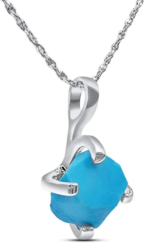 Vista 29 de Collar de cadena con colgante de piedra preciosa natural en bruto con oro blanco sobre plata de ley 925, piedra natal delicado regalo solitario