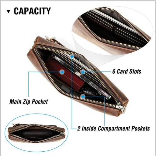 Vista 50 de Funda de piel de grano superior para hombre y mujer, múltiples bolsillos/ranuras, RFID de gran capacidad para tarjetas, cheques, dinero, pasaporte