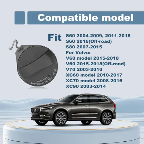 Vista 3 de Tapa del depósito de combustible, tapa de llenado de gasolina compatible con Volvo XC60 XC70 XC90 S60 S80 V60 V60 Cross Country V70 Vehículos