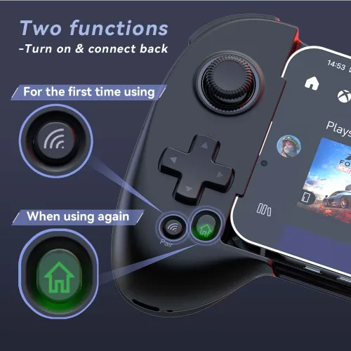 Vista 5 de ShanWan Mobile Game Controller for iphone/Android with PHONE CASE Support, Bluetooth Wireless Gamepad - PS Remote Play, Xbox Cloud, Steam Link