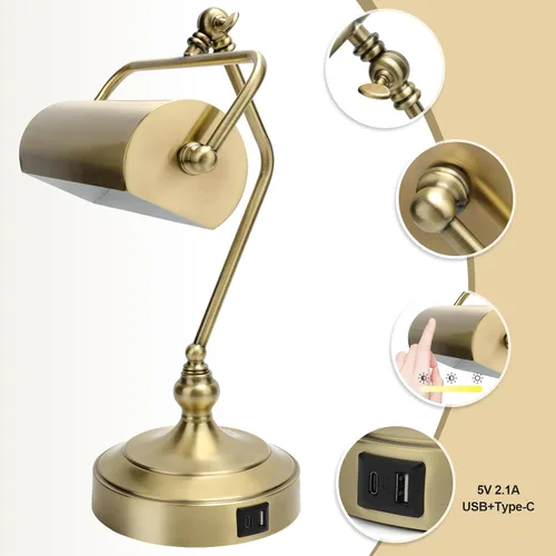 Vista 3 de CONCA Lámpara de escritorio ajustable clásica de toque antiguo, lámpara de banquero, lámpara de piano, lámpara de mesa de protección ocular