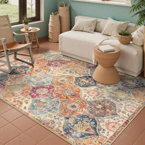 Vista 52 de Lahome - Alfombra marroquí antideslizante y lavable, pequeña alfombra oriental para dormitorio, cocina, entrada, baño, entrada, 61 x 91 cm, crema