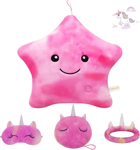 Vista 8 de Glow Star - Almohada con luz LED de noche, animales de peluche para niñas y niños, almohadas de peluche para adultos y niños, para fiestas