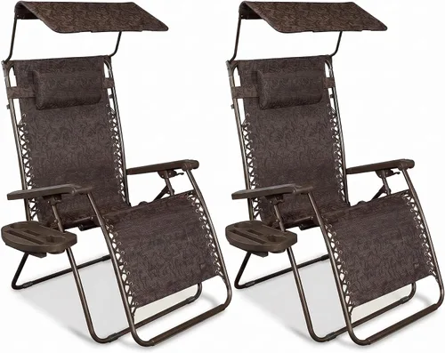 Vista 15 de Bliss Hammocks - Silla de gravedad cero con toldo y bandeja lateral, Jacquard café