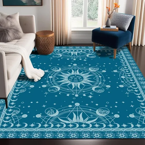 Vista 24 de Alfombra de Sol y Luna Boho Alfombras de Área Celestiales para Dormitorio Residencia Universitaria Sala de Estar Bohemia Oculta Creciente Solar