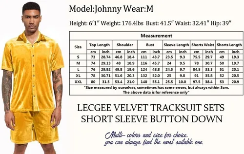 Vista 6 de LecGee Conjunto de pantalones cortos casuales de verano para hombre, camisa de terciopelo de manga corta con botones, pantalones cortos de cintura