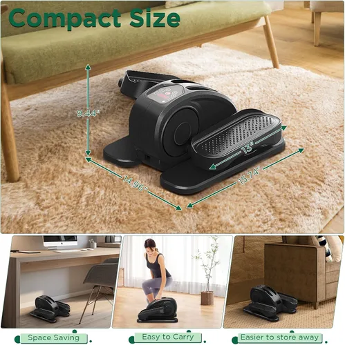 Vista 3 de Elíptica debajo del escritorio, ejercitador de pedal eléctrico sentado, silencioso, compacto, mini entrenador elíptico con monitor de pantalla
