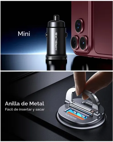 Vista 4 de 【Actualizado】 Cargador de coche de 125 W USB C carga rápida para iPhone 18 Negro
