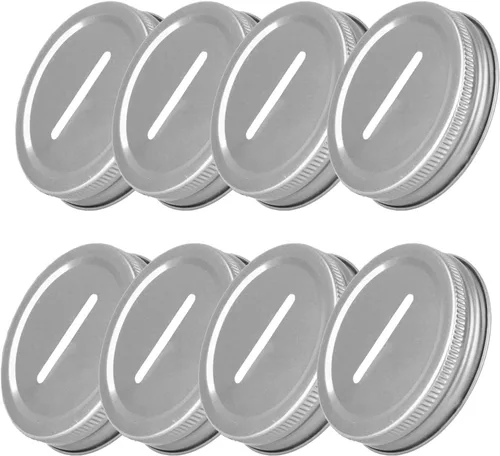 Vista 9 de Mason Jar - Tapa para conserva, 8 piezas de acero inoxidable, ranura para monedas, insertos de tapa normal de boca regular, tarros Mason para Negro