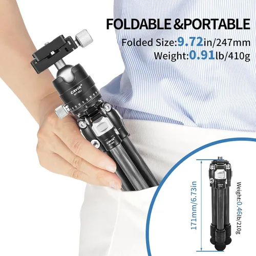 Vista 3 de CAVIX Mini trípode de viaje con cabezal esférico de 360° ligero trípode compacto de fibra de carbono para cámara