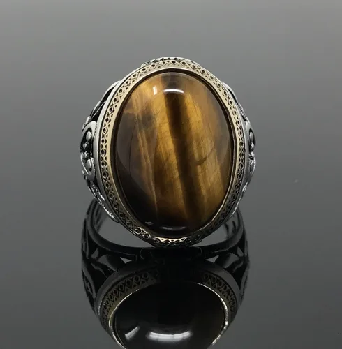 Vista 3 de KAR Anillo de plata de ley 925K con filigrana ojo de tigre I1H