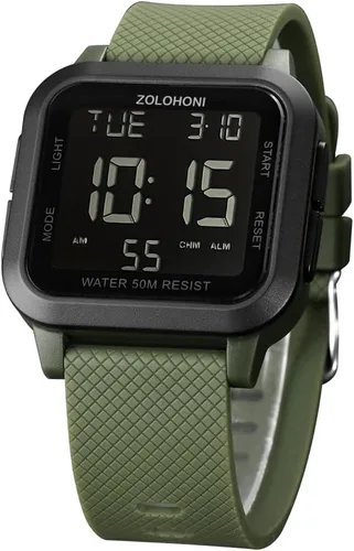 Vista 18 de Reloj digital zolohoni para hombre, relojes de acero inoxidable cuadrados, relojes de pulsera para hombre impermeables de cara grande con hora dual