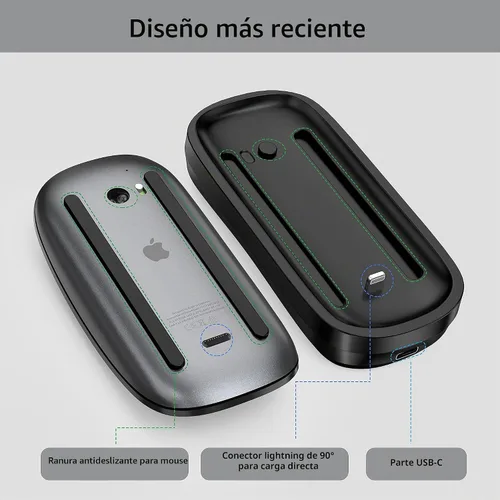 Vista 4 de HONKID Estación de carga inalámbrica para Magic Mouse 2, teléfono móvil QI y AirPods, carga de doble cara, base de carga inalámbrica 3 en 1, cable