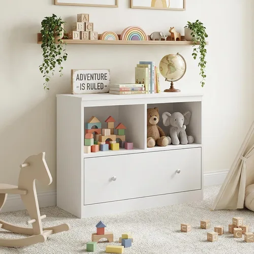 Vista 9 de Ikebana Organizadores y almacenamiento de juguetes para niños, estantería para niños pequeños con cajón, estantería para niños para salas