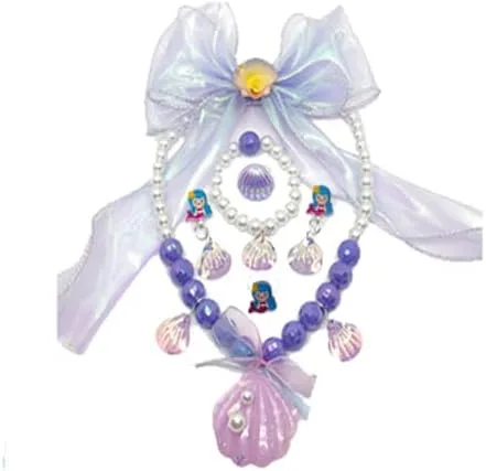 Vista 4 de BLOOMIRO Disfraz de princesa Ariel de sirena para niñas pequeñas, disfraz de cosplay con accesorios