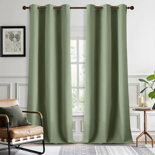 Vista 23 de DONREN Cortinas opacas completas para dormitorio, aislamiento térmico y reducción de ruido, cortinas de lino con ojales para sala de estar y Negro