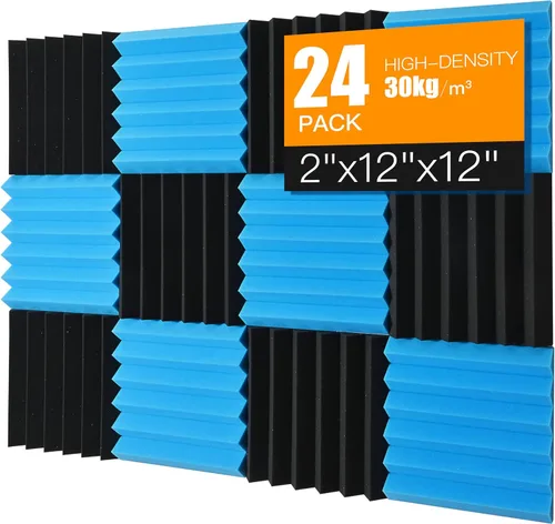 Vista 26 de Paquete de 12 paneles de espuma acústica, cuñas insonorizantes de alta densidad de 1 x 12 x 12 pulgadas para pared, recuperación rápida, resistentes