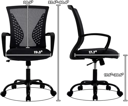 Vista 3 de Silla de oficina ergonómica con soporte lumbar, silla de computadora de malla ajustable para oficina en casa, silla giratoria de respaldo medio