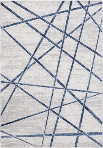 Vista 3 de Abani Atlas - Alfombra de área azul y gris, de 4 x 6 pies, diseño cruzado, duradera, no desprende pelusa, fácil de limpiar