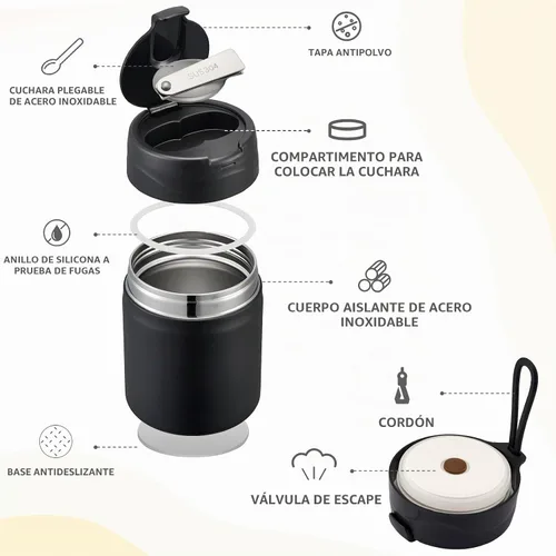 Vista 2 de Pawtong Termo para sopa de 17oz para alimentos calientes para niños, tarro de alimentos aislado al vacío con cuchara de acero inoxidable de boca