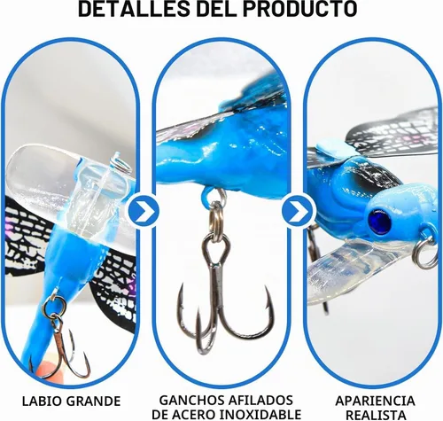 Vista 3 de Señuelos de pesca Topwater Señuelos simulación conjunto con ganchos para herramientas de pesca al aire libre Libélula 4pcs