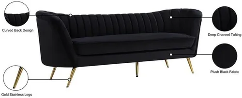 Vista 6 de Meridian Furniture Colección Margo Modern Sofá tapizado de terciopelo contemporáneo con acolchado de canal profundo y patas de acero inoxidable
