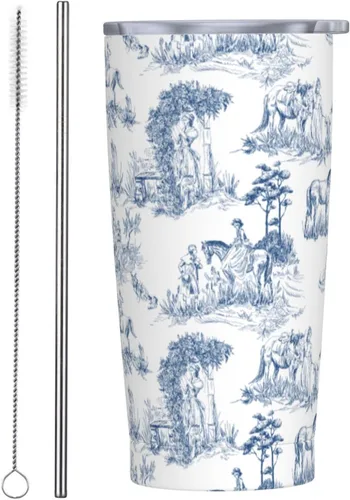 Vista 10 de Vaso de acero inoxidable aislado de 20 onzas con tapas y pajitas de acero inoxidable de doble pared aislada al vacío, taza de café de viaje, tapa a